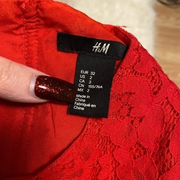 H&M Red Lace Mini Dress - Picture 9 of 10
